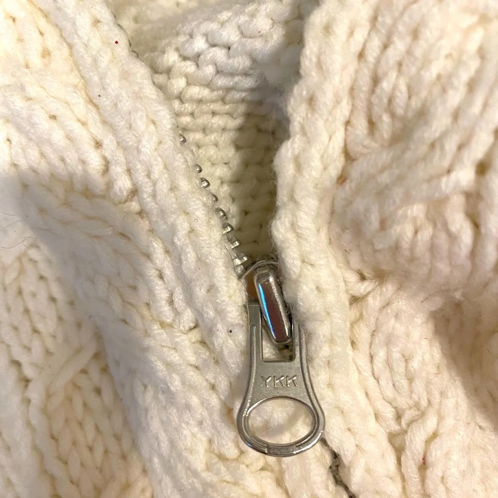 Gap White Cable Knit Zip Cardigan Sweater XS 4 Girls Faux Fur Hood